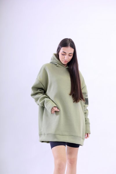 Худи UNIQUE LONG оливковый, фото 3143